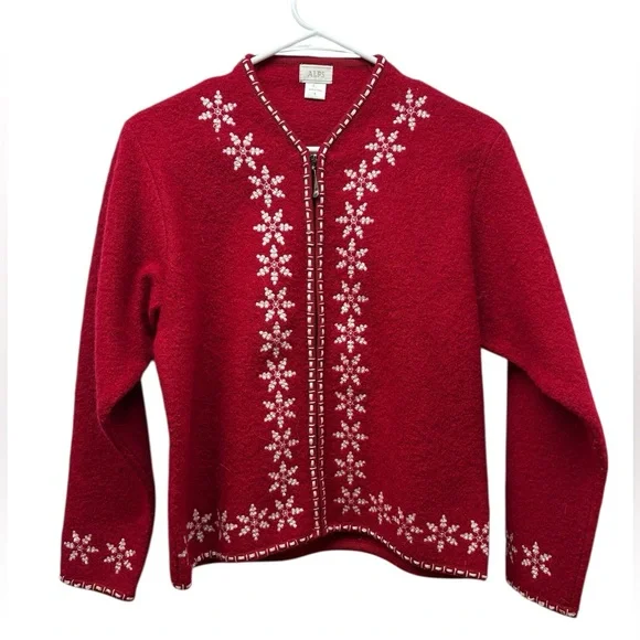 Alps Red Snowflake Women's Wool Cardigan - Picture 1 of 4
